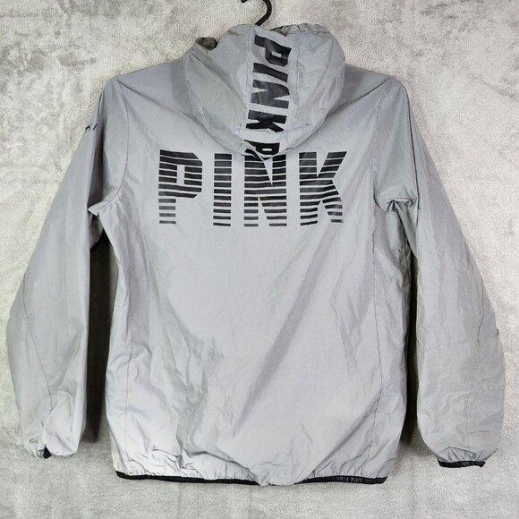 Womens Victoria Secret Pink Anorak Jacket Mesh Lined Silver Reflective 002 M/L - Picture 7 of 15